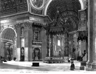 Interior view of the nave crossing, with the baldacchino in the centre