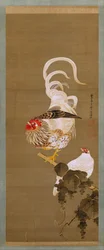 Hen and Rooster with Grapevine