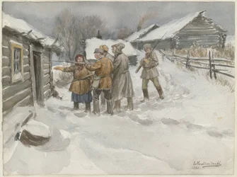 Before search and seizure from the series of watercolors Russian revolution, 1920