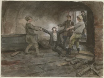 Man being held and executed from the series of watercolors Russian revolution