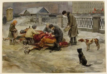 Petrograd in 1918 from the series of watercolors Russian revolution, 1918