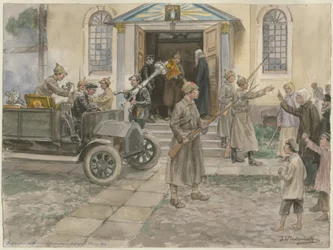 Requisition of the church treasures in Petrograd on 5th May 1922 from the series of watercolours Russia