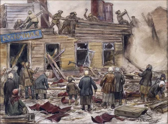 Workmen Demolishing Wooden Houses for Fuel by Ivan Alexeyevich Vladimirov