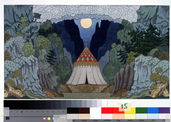 Stage design for the opera The Golden Cockerel by N. Rimsky-Korsakov
