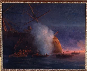 Attack of the Russian Cutters on the Turkish Steam Battleship Assari Shevket in the Black Sea on 12 August 1877