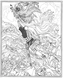 Flight of Chernomor and Ruslan. Illustration to the Poem Ruslan and Lyudmila by A. Pushkin
