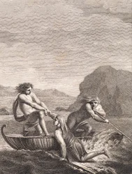 The Shipwrecked Niels Klim Rescued by Two Qvamites in a Willow Boat