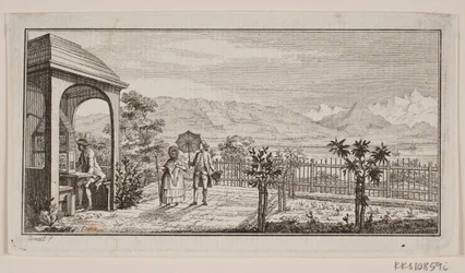 A Garden Terrace in Genthod with a Walking Couple