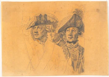 Preparatory Work for Four of the Heads for the Engraving: Frederick the Great Rides Home After a Review at Potsdam