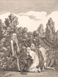 Niels Klim Honored by the Qvamites, Who Bring Him Gifts and Kneel Before Him