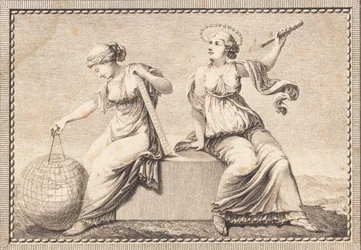Urania and Gaea Sitting on a Square Stone Block