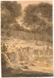Slope. Trees and Fence in the Background