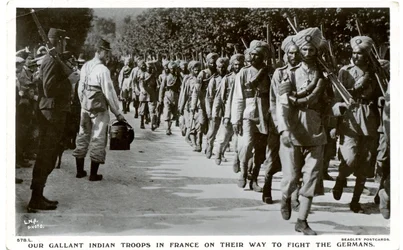 Our gallant Indian troops in France on their way to fight the Germans
