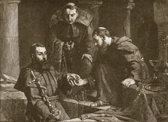 Hiding Treasure at the Suppression of a Monastery, Illustration from The Church of England: A History for the People by H.D.M. Spence-Jones, pub. c.1910