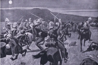 Moonlight charge of the 19th Hussars near Steenkampberg, illustration from 