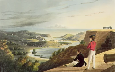 View of the English Harbour, Antigua from Great George Fort, Monks Hill (engraved by T. Fielding, pub. by T. und G. Underwood, 1827)