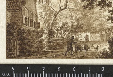 Pig Herder on a Path in Front of a House
