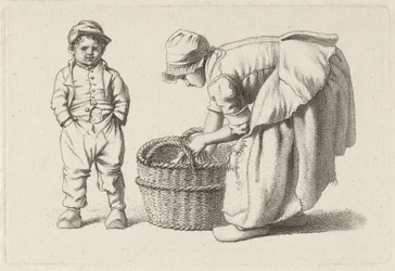 Bending Girl by a Basket and a Child (Study Prints series)