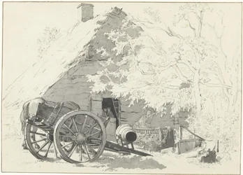Milk Cart with Horse in Front of a Farm