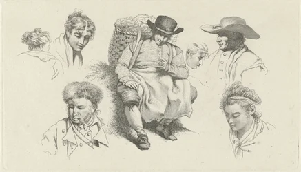 Study Sheet with Figures and a Resting Fishmonger with Pipe (Studie-prentwerk / Etudes gravées)