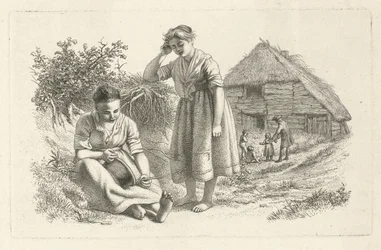 Two Women and a Man with Children in Front of a Barn (Study Prints / Etudes Gravées)