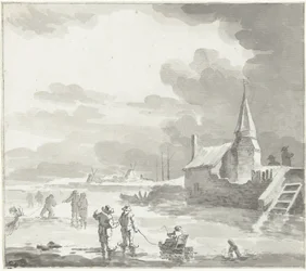 Winter landscape with skaters