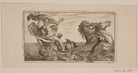 Neptune. Illustration to Jacob Fosie, "Lære-Klude [...] eller Prøver paa Kaaber, Slibe, Grunde, Naale, Etz-Vand, Sverte, Viske, Lade og Trykke fra Aar 1741 til Aar 1743"