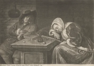 Man and His Wife Sleeping at Table