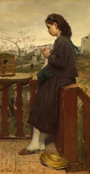 Girl knitting on the balcony, Montmartre