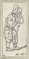 Man with Stick Taking Off His Hat