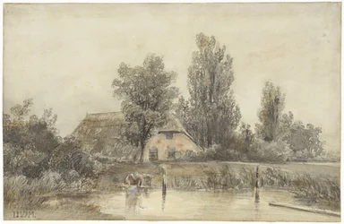 Farmhouse and a Washing Woman