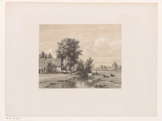 Landscape with Farm and Cow in the Water