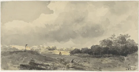 Landscape with Shepherd under Heavy Cloudy Sky