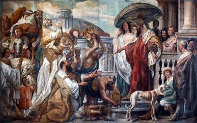 The Envoys of the Caliph Harun al-Rashid Offering a Clock to Charlemagne, 1660
