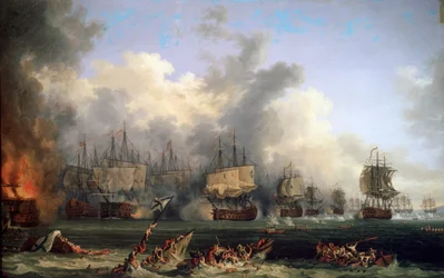 The Sinking of the Russian Battleship St. Evstafius in the naval Battle of Chesma, 1771