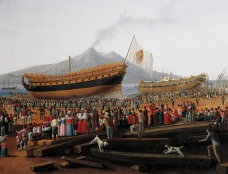 Launch of ship in Castellammare di Stabia shipyard