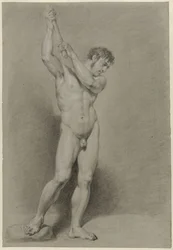 Standing Male Nude with a Stick Above the Head