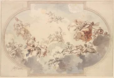 Many Genii and Bacchantes Floating in Clouds