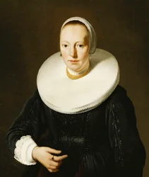Portrait of a lady, half length, in a black appliqué stomacher and dress and a millstone ruff