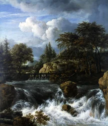 A Waterfall in a Rocky Landscape