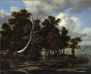 Oaks at a Lake with Water Lilies