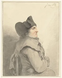 Seated Man with Black Hat, in Profile, Facing Right