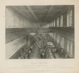 The letter carriers room arranged for dispatch of newspapers