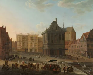 The Dam in Amsterdam with the New Town Hall Under Construction