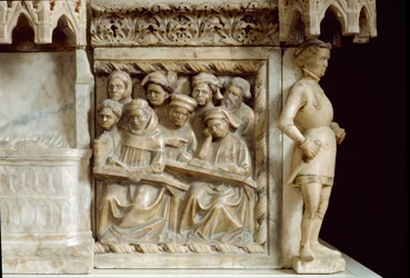 Funeral monument of Carlo, Roberto and Riccardo da Saliceto: students attending a course (sculpture, c.1403)