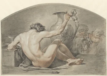 Seated Male Nude, Hand on the Handle of a Vase
