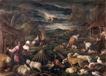 Noe after the deluge. Painting by Jacopo da Ponte, called Jacopo Bassano
