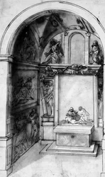 A Design for a Chapel decorated with frescoes and an altar with a Lamentation, the Annunciation above