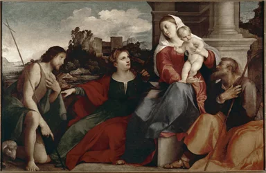 Holy Conversation: Representation of the Holy Family with St. Catherine of Siena and St. John the Baptist