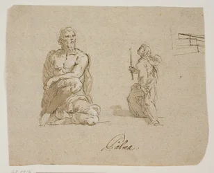 Kneeling Man, Girl with a Candle Mounting Stairs (the Virgin Entering the Temple), Perspective Sketch for the Stairs
